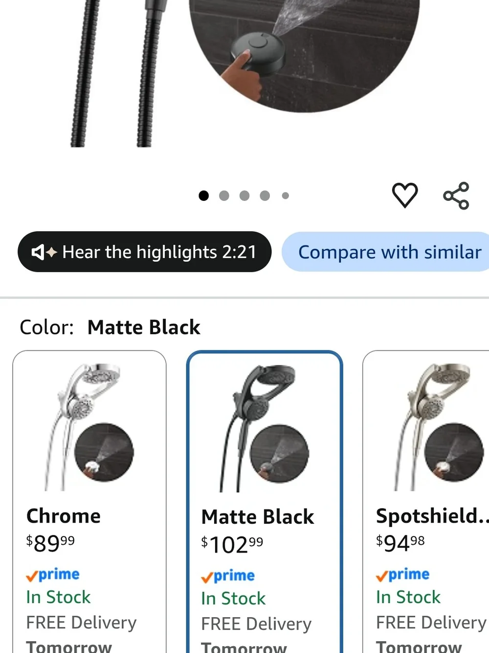 Delta Matte Black Dual-Head Shower System - 5 Spray Settings
